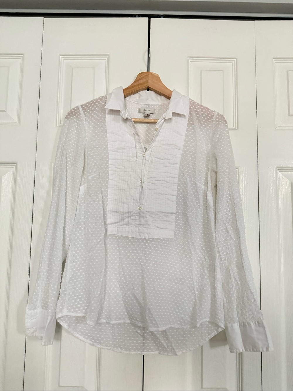 J. Crew White Swiss Dot Pintuck Popover Blouse
